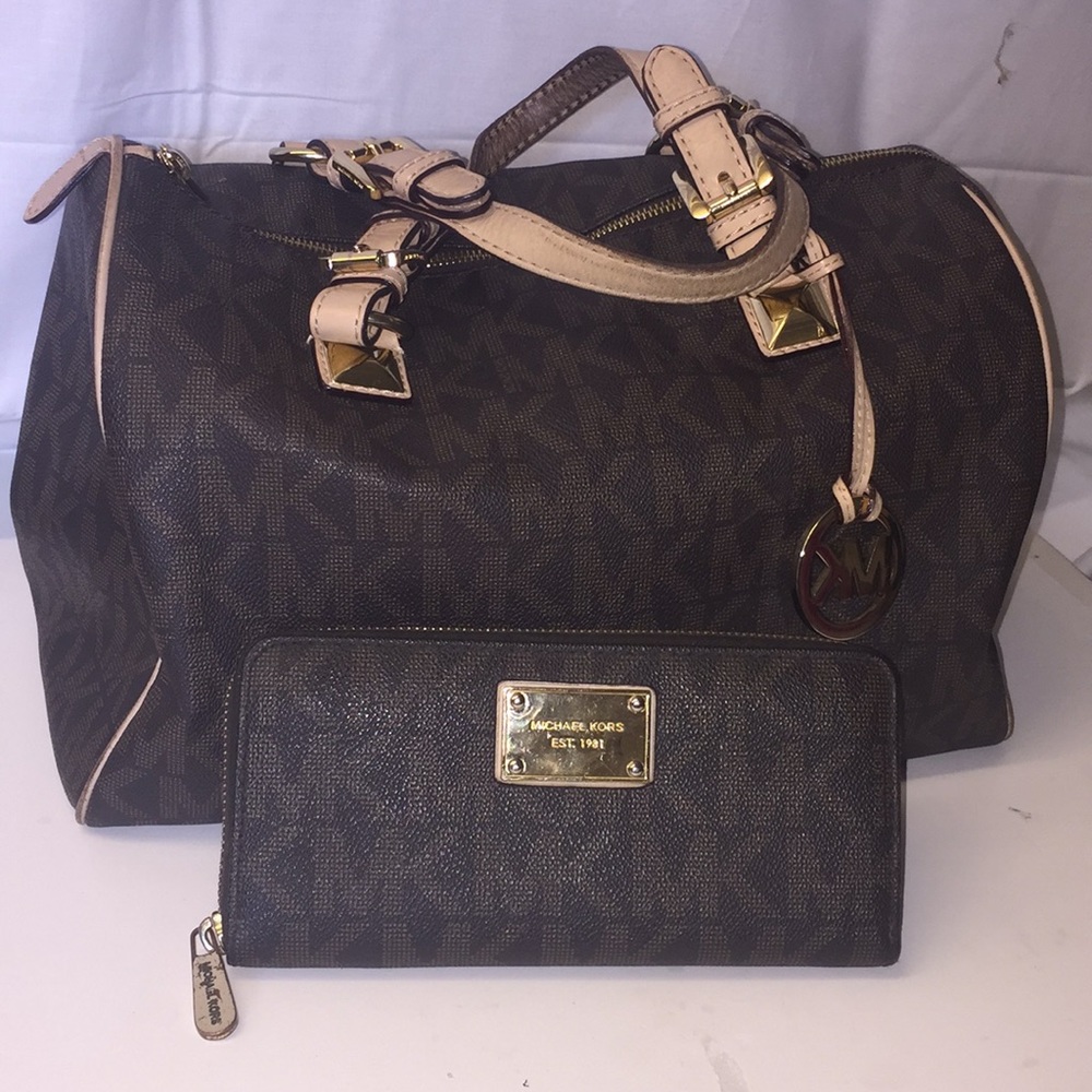 Michael Kors Brown/Tan Leather Satchel & Wallet